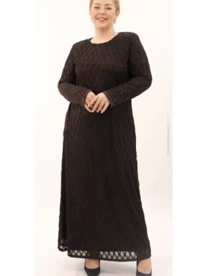 Mahide Kadın Astarlı Lüx Simli Tül Kumaş  Büyük Beden Anne Abiye Elbise