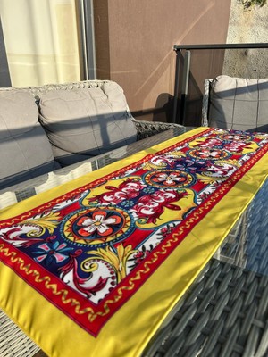 140X50 cm Leke Tutmaz Baskılı Milano Serisi Sarı Runner