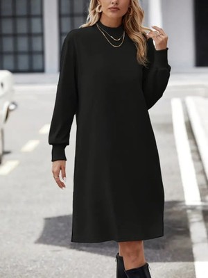 Trend Befaon Kadın Uzun Kollu Balıkçı Yaka Kısa Şardonlu Dalgıç Elbise