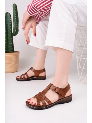 Mcdark Kadın Ortopedik Topuklu Sandalet Cırtlı ve Bantlı Rahat Malzeme ile Tasarlandı