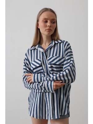 Janes Cep Detaylı Oversize Gömlek - Lacivert