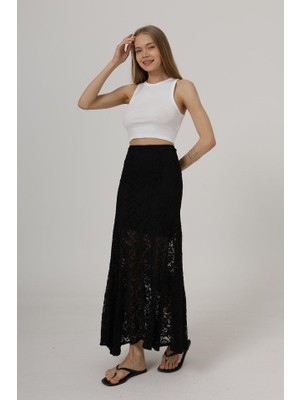 Janes Bel Lastikli Dantel Etek - Siyah