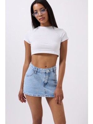 Janes Asimetrik Bel Denim Mini Etek