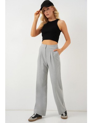 Janes 6638 Yüksek Bel Palazzo Pantolon - A.gri