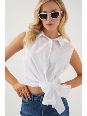 Janes Sıfır Kol Önü Bağlamalı Gömlek 20340 - Beyaz