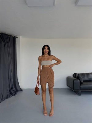 Janes Zımba Detaylı Tasarım Etek Kuyruk Detaylı - Kahverengi