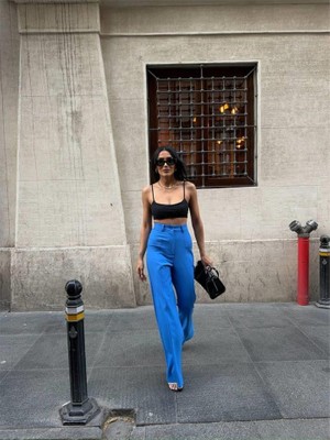 Janes Pantolon Kapalı Cep Detaylı Salaş Pantolon - Mavi