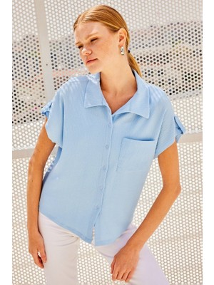 Janes 20256 Manşetli Double Kısa Kollu Gömlek - Mavi