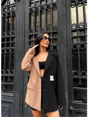 Janes Parçalı Ceket Etiket Detaylı - Kahverengi