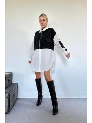 Janes Siyah Kapitone Garnili Gömlek