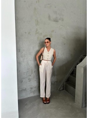 Janes Bel Lastik Detaylı Modal Kumaş Pantolon - Bej