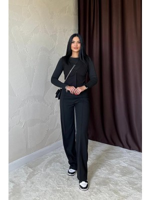 Janes Siyah Bel Büzgülü Pantolon