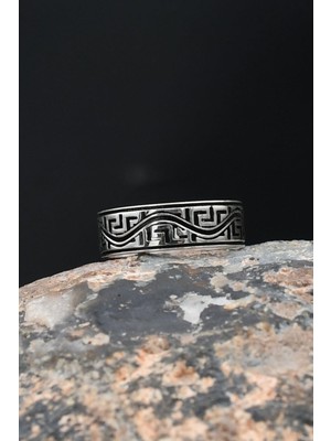 Grek Desenli 925 Ayar Gümüş Erkek Alyans Yüzük 901898
