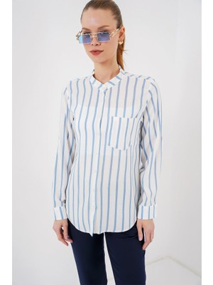 Janes Uzun Kollu Çizgili Gömlek 20283 - Mavi