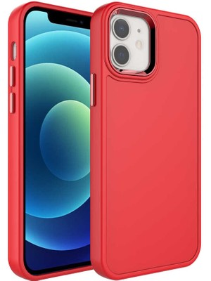 iPhone Uyumlu 12 Kılıf Metal Çerçeve ve Buton Tasarımlı Sert Zore Botox Kapak-Kırmızı