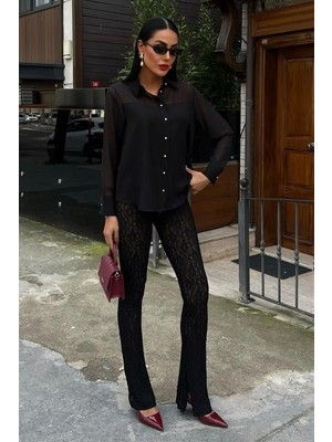 Janes Transparan Detaylı Dökümlü Gömlek 3427