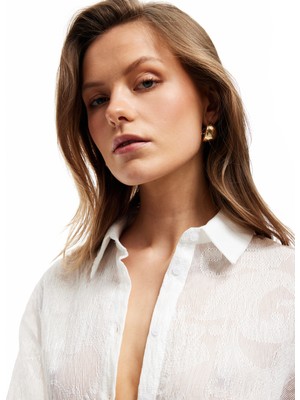 Koton Kısa Kollu Gömlek Yaka Oversize Viskon Gömlek