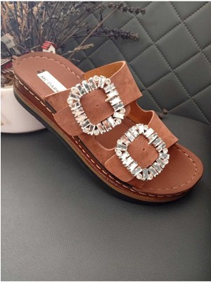 37145 Dolgu Topuklu Orotpedik Dikişli Taban Taşlı Terlik