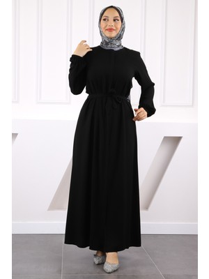 Siyah Kol Lastikli Fermuarlı Ferace