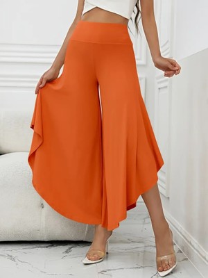 Janes Kadın Yüksek Belli Geniş Paçalı Yanlardan Açık Sandy Pantolon