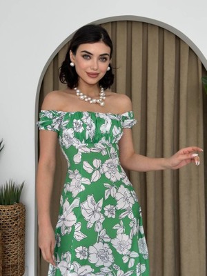 Janes Kare Yaka Çiçekli Elbise