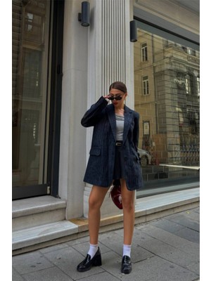 Janes Kaşe Ceket Dirsek Deri Parçalı - Lacivert