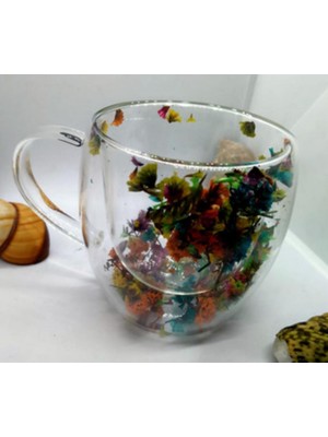 Çiçek Desenli Cidarlı Cam Kupa