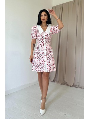 Janes Fuşya Önlük Yakalı Poplin Elbise