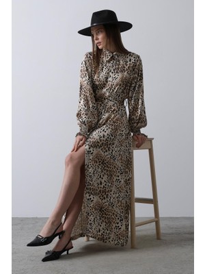 Janes Leopar Desenli Gipeli Elbise - Leopar