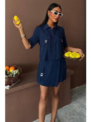 Janes Gömlek Şort Etek Viscon Keten Takım 10162