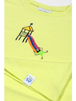 Beetlebeez Unisex Kısa Kollu Oversize Nakışlı Lime T-Shirt