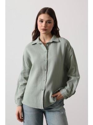 Janes Müslin Uzun Kol Gömlek - Haki