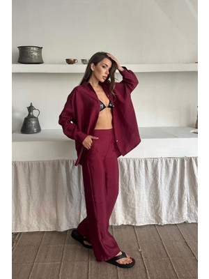 Janes Gömlek-Pantolon Takım Cupra Kumaş - Bordo