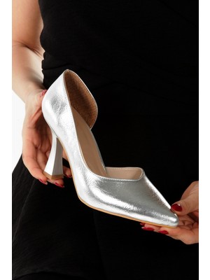 Yeva Gümüş Stiletto Kadeh Topuklu Abiye Ayakkabı