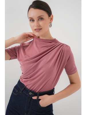 Janes Büzgü Detaylı Kısa Kol Sandy Bluz 945 - Gül Kurusu