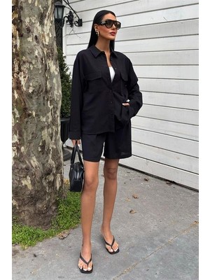 Janes Gömlek ve Şort Flamlı Keten Takım 10130