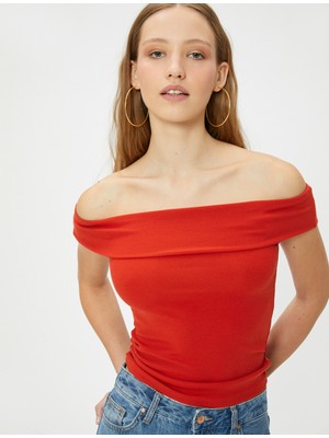 Koton Madonna Yaka Tişört Açık Omuz Slim Fit