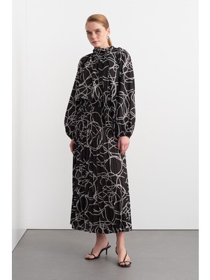 Rope Desenli Fularlı Gömlek Pilise Etek Takım Siyah