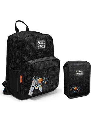 Coral High Drone Pilotu Siyah Erkek Çocuk Okul Çantası ve Organizer Kalemlik Seti - Ilkokul ve Ortaokul