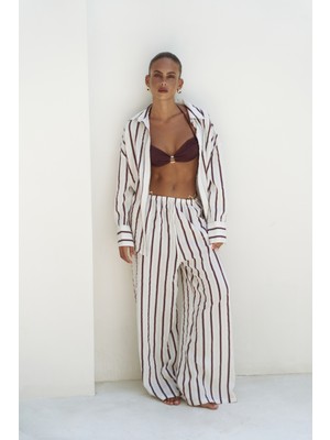 Mai Priskiana Bağcıklı Bordo Pantolon Gömlek Takım