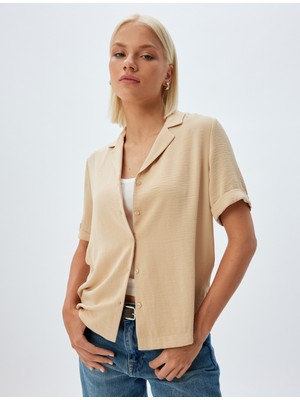 Koton Kısa Kollu Bluz Ceket Yaka Düğmeli Dokulu