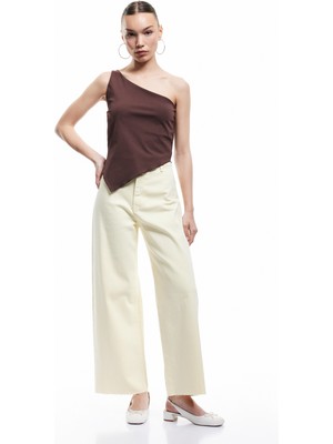 Koton Cep Detaylı Düğmeli Pamuklu Crop Geniş Paça Denim Pantolon - Culotte Jean