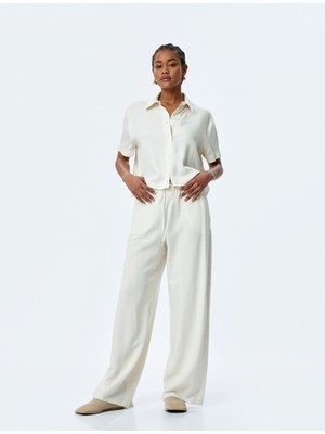 Koton Viskon Keten Karışımlı Kısa Kollu Crop Gömlek