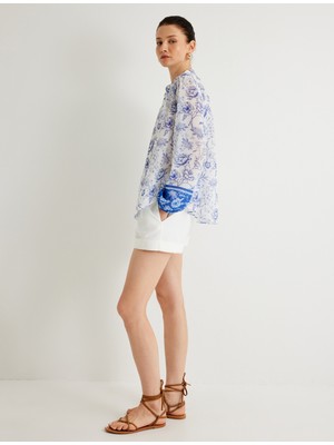 Koton x Melis Ağazat - Çiçekli Yakasız Gömlek Uzun Kolu