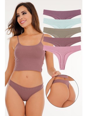 Kadın Fitilli Soft Renkler 5'li Tanga Külot Set - KTS3052