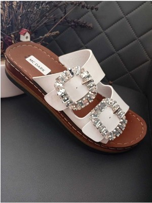 37145 Dolgu Topuklu Orotpedik Dikişli Taban Taşlı Terlik