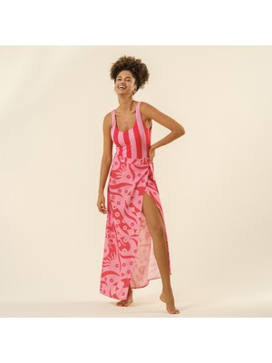 Protı Dijital Baskılı Bağlamalı Etek - Pembe