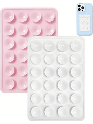 Silikon Vantuzlu Telefon Tutacağı 24 Vantuzlu 2 Paket Yapışkanlı Cep Telefonu Tutucu 2 Renk AÇIK PEMBE ve BEYAZ RENK