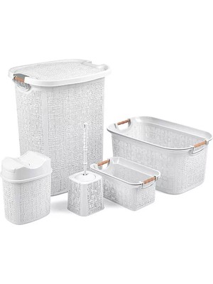 Elite Woow Serisi 5 Parça Banyo Seti - Kirli Sepeti ve Çamaşır Sepeti Setleri 1 Adet