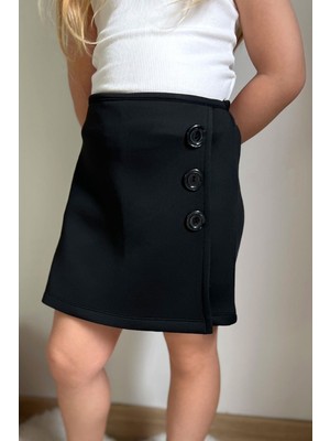 Breeze Kız Çocuk Şort Etek Düğme Aksesuarlı Beli Lastikli 6-12 Yaş, Siyah